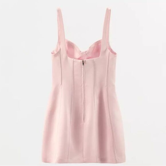NWTβZARA SATIN SHORT DRESS Pink - Picture 3 of 13